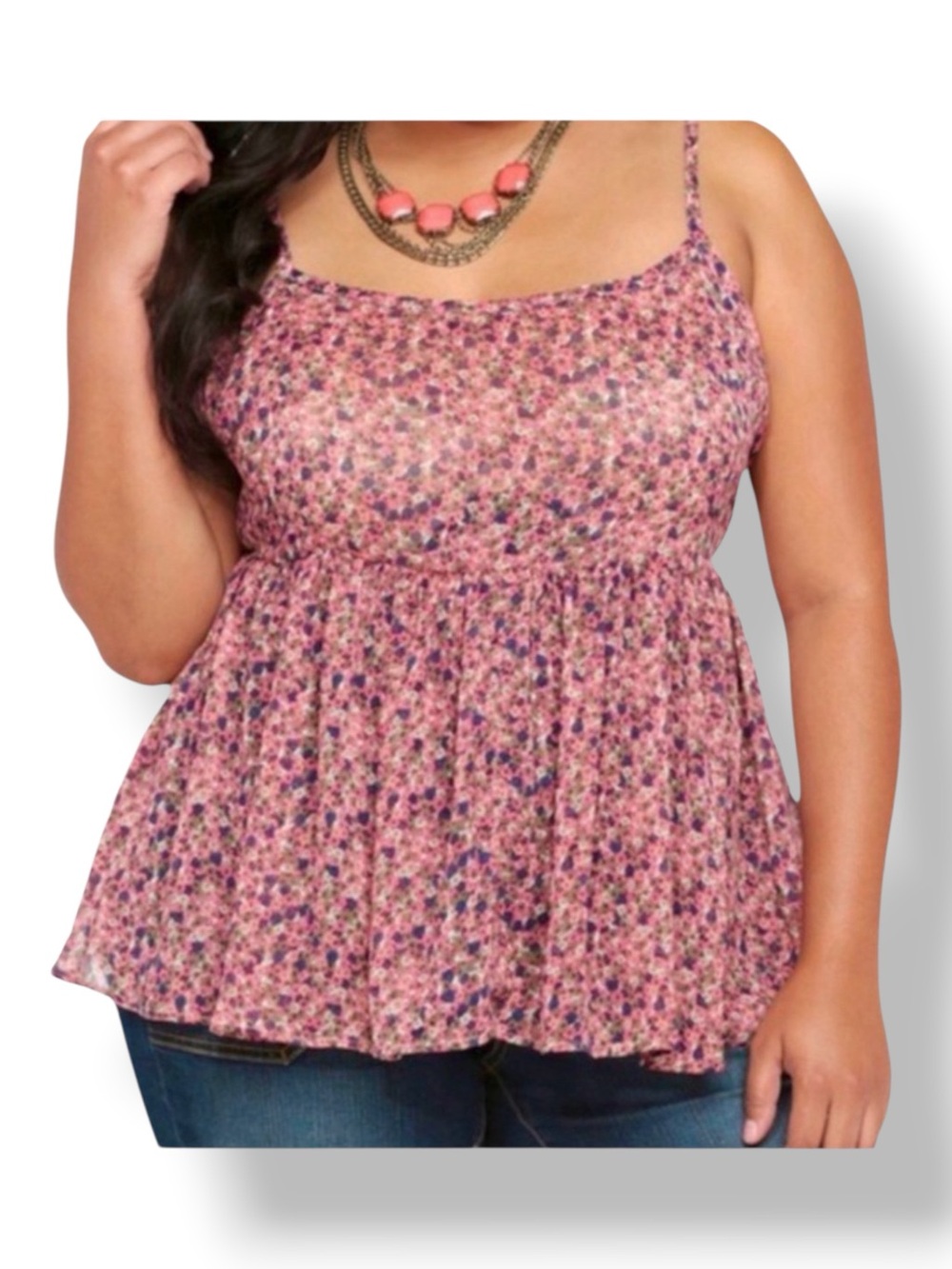 Torrid Women’s Plus Thin Strap Summer Floral Babydoll Camisole Tank Top Pink 3X